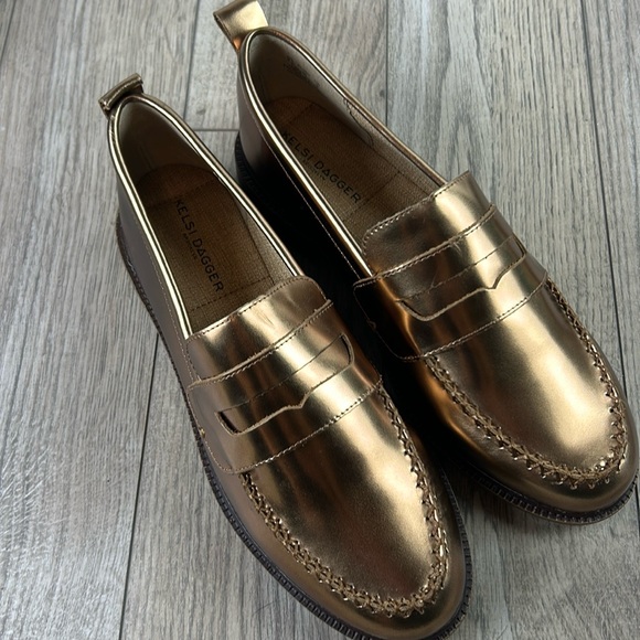 New nwot Kelsi Dagger Lens metallic bronze penny loafers - Picture 3 of 12